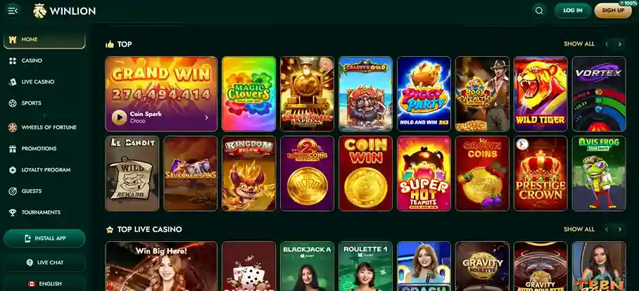 Winlion Casino Canada Homepage – Top slots, live casino and promotions